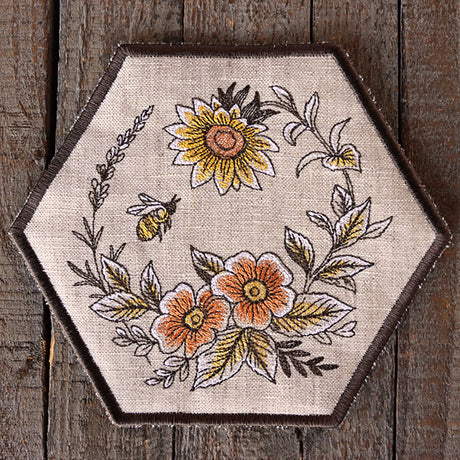 Rustic Elegance Bees & Blooms Hexagon Trivet (In-the-Hoop)
