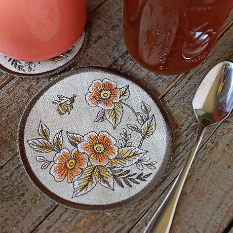 Rustic Elegance Bees & Blooms Coaster (In-the-Hoop)
