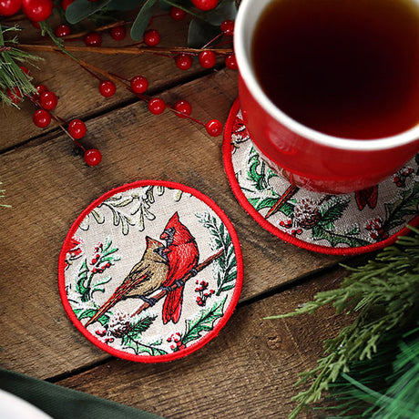 Very Merry Cardinal Coaster (In-the-Hoop)