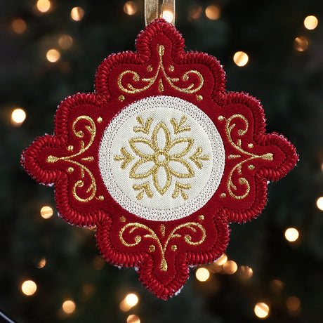 Heirloom Applique Christmas Diamond Ornament (In-the-Hoop)