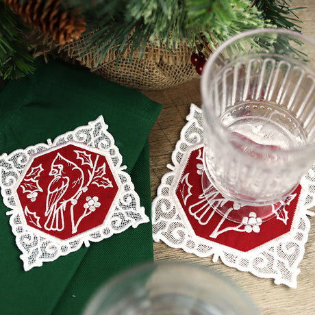 Lace Edge Christmas Coaster - Cardinal (In-the-Hoop)