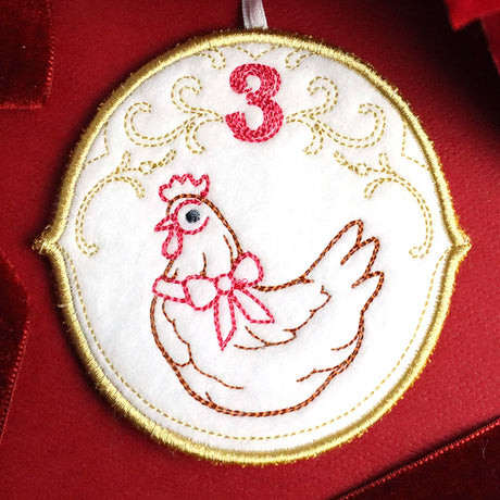 Regal 12 Days of Christmas - Three French Hens Ornament (In-the-Hoop)