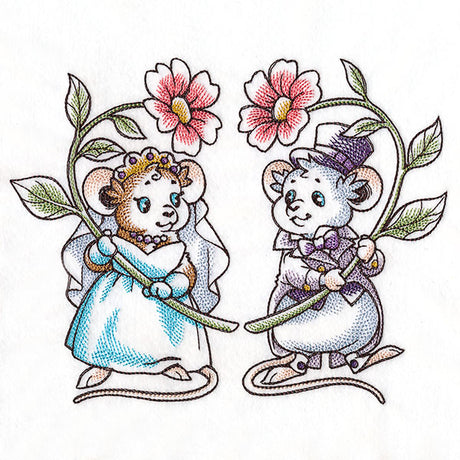Wedding Mice with Flowers