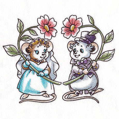 Wedding Mice with Flowers