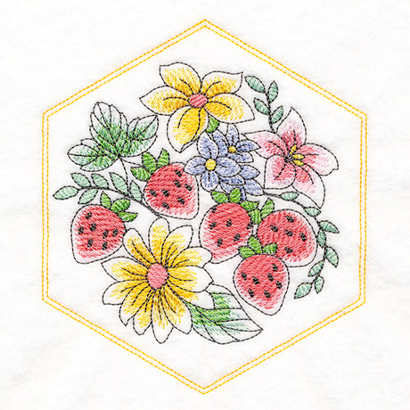 Sweet Fruit Quilt Hexagon - Fruit and Blooms