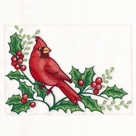 Cardinals & Holly Placemat Corner - Bottom Left