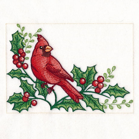 Cardinals & Holly Placemat Corner - Bottom Left