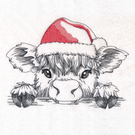 Peeking Christmas Highland Cow Sketch