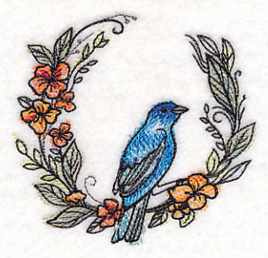 Indigo Bunting Wreath in Watercolor