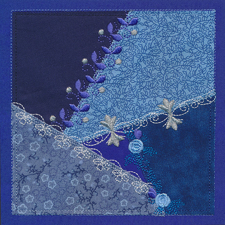 Crazy Patchwork Blue Magic Quilt Block (Heirloom Applique)