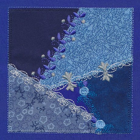 Crazy Patchwork Blue Magic Quilt Block (Heirloom Applique)