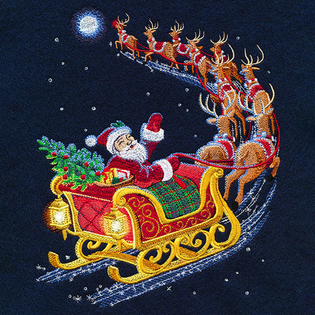 Santa and reindeer sleigh machine embroidery design
